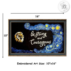 Be Strong and Courageous Lion of Judah Hand Embroidered Christian Artwork
