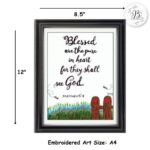 Blessed Are the Pure Hand Embroidered Matthew 5:8 Scripture Artwork