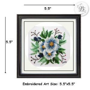 Bunch of Blue Flowers Original Hand Embroidered Botanical Artwork