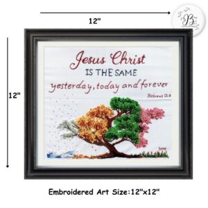 Jesus Is the Same Hand Embroidered Hebrews 13:8 Christian Artwork
