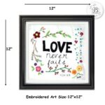 Love Never Fails Hand Embroidered 1 Corinthians 13:8 Scripture Art