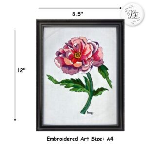 Big Red & Purple Flower Original Hand Embroidered Botanical Art